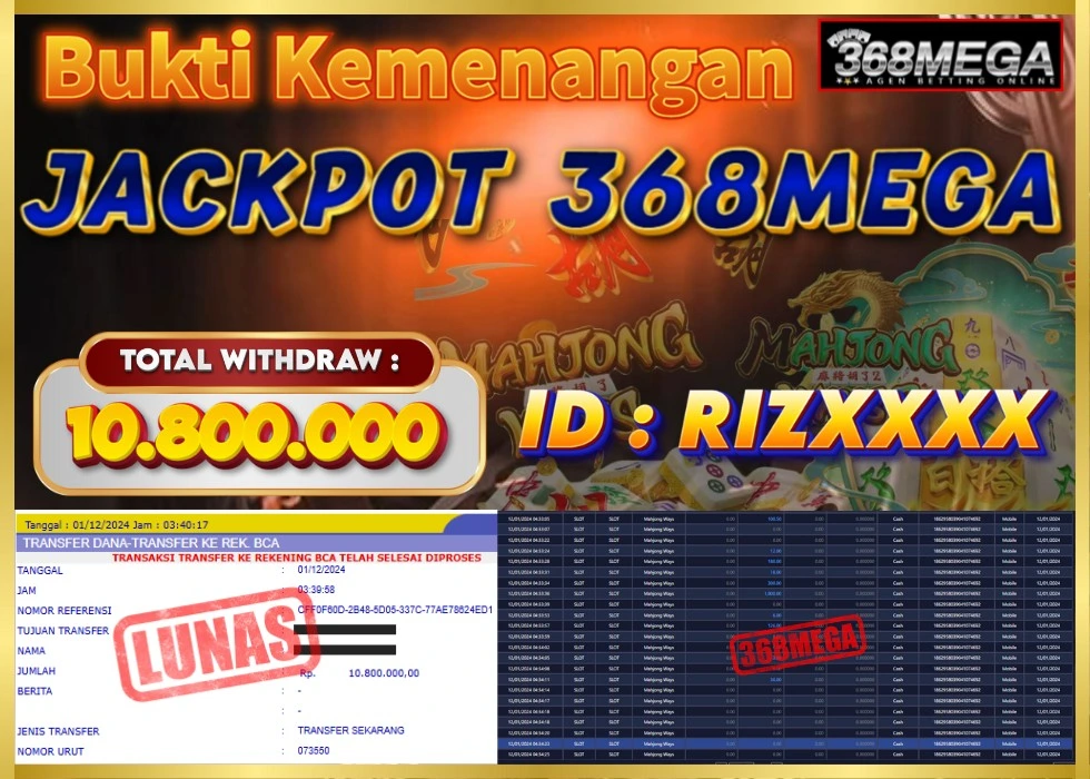 368MEGA JACKPOT Rp 10.800.000 - LUNAS!!!