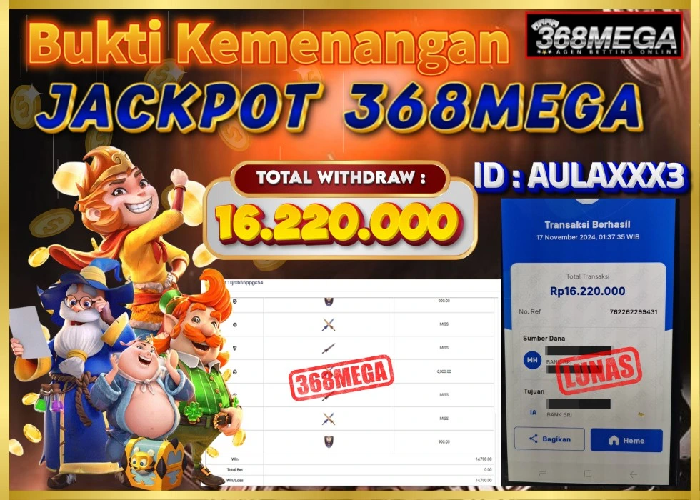 368MEGA JACKPOT FISHING Rp 16.220.000 - LUNAS!!!