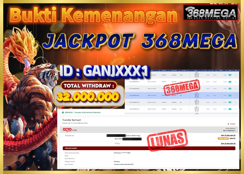 368MEGA JACKPOT SLOT Rp 32.000.000 - LUNAS!!!