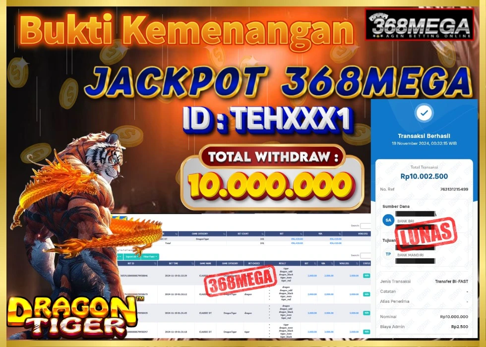 368MEGA JACKPOT SLOT Rp 10.002.500 - LUNAS!!!