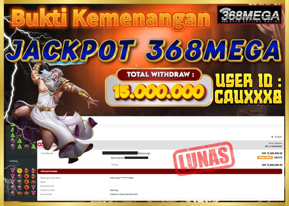 368MEGA JACKPOT SLOT GATES OF OLYMPUS Rp 15.000.000 - LUNAS!!!