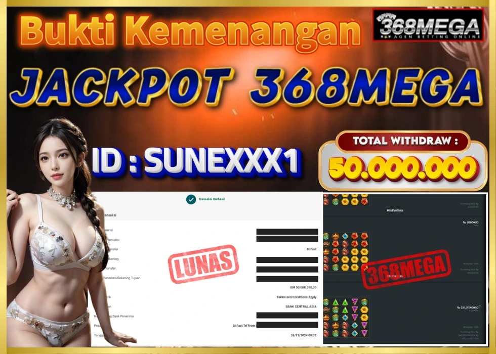 368MEGA JACKPOT SLOT GATES OF OLYMPUS Rp 50.000.000 - LUNAS!!!