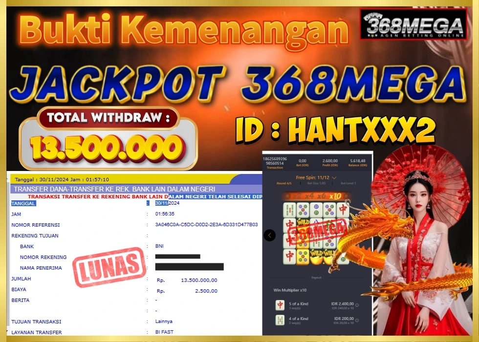 368MEGA JACKPOT Rp 13.500.000 - LUNAS!!!